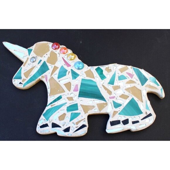 Vintage Retro Large Pink Rainbow Funny Dancing Unicorn Mosaic Tile Wall Art - Picture 2 of 2